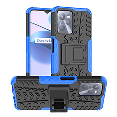 Coque Contour Silicone et Plastique Housse Etui Mat avec Support JX2 pour Realme C35 Bleu