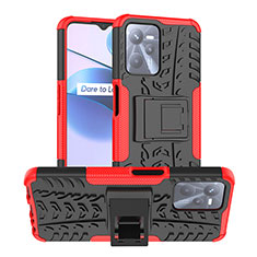 Coque Contour Silicone et Plastique Housse Etui Mat avec Support JX2 pour Realme C35 Rouge