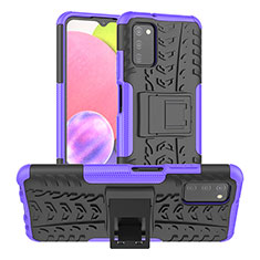 Coque Contour Silicone et Plastique Housse Etui Mat avec Support JX2 pour Samsung Galaxy A03s Violet