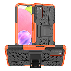 Coque Contour Silicone et Plastique Housse Etui Mat avec Support JX2 pour Samsung Galaxy M02s Orange