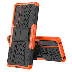 Coque Contour Silicone et Plastique Housse Etui Mat avec Support JX2 pour Sony Xperia 1 IV Orange