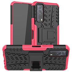 Coque Contour Silicone et Plastique Housse Etui Mat avec Support JX2 pour Vivo iQOO Z3 5G Rose Rouge