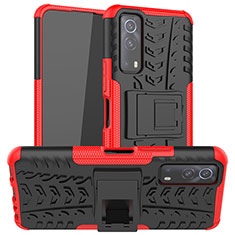 Coque Contour Silicone et Plastique Housse Etui Mat avec Support JX2 pour Vivo iQOO Z3 5G Rouge