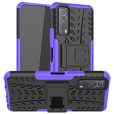 Coque Contour Silicone et Plastique Housse Etui Mat avec Support JX2 pour Vivo iQOO Z3 5G Violet