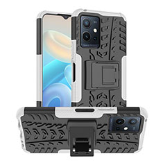 Coque Contour Silicone et Plastique Housse Etui Mat avec Support JX2 pour Vivo iQOO Z6 5G Argent