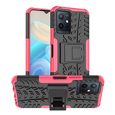 Coque Contour Silicone et Plastique Housse Etui Mat avec Support JX2 pour Vivo iQOO Z6 5G Rose Rouge