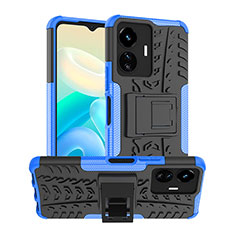 Coque Contour Silicone et Plastique Housse Etui Mat avec Support JX2 pour Vivo iQOO Z6 Lite 5G Bleu