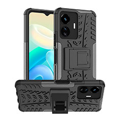 Coque Contour Silicone et Plastique Housse Etui Mat avec Support JX2 pour Vivo iQOO Z6 Lite 5G Noir