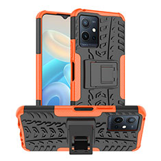 Coque Contour Silicone et Plastique Housse Etui Mat avec Support JX2 pour Vivo T1 5G India Orange