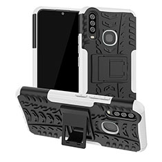 Coque Contour Silicone et Plastique Housse Etui Mat avec Support JX2 pour Vivo Y11 Argent