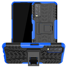 Coque Contour Silicone et Plastique Housse Etui Mat avec Support JX2 pour Vivo Y11s Bleu