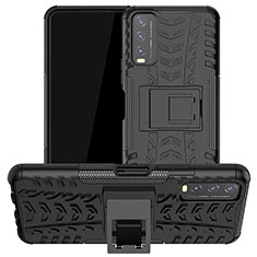 Coque Contour Silicone et Plastique Housse Etui Mat avec Support JX2 pour Vivo Y11s Noir