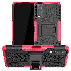 Coque Contour Silicone et Plastique Housse Etui Mat avec Support JX2 pour Vivo Y11s Rose Rouge