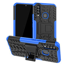 Coque Contour Silicone et Plastique Housse Etui Mat avec Support JX2 pour Vivo Y15 Bleu