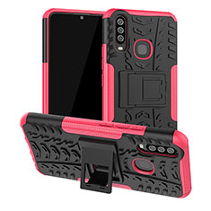 Coque Contour Silicone et Plastique Housse Etui Mat avec Support JX2 pour Vivo Y15 Rose Rouge