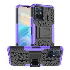 Coque Contour Silicone et Plastique Housse Etui Mat avec Support JX2 pour Vivo Y33e 5G Violet