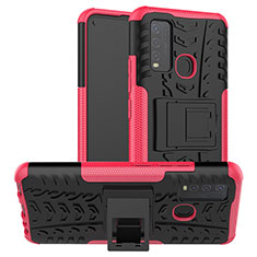 Coque Contour Silicone et Plastique Housse Etui Mat avec Support JX2 pour Vivo Y50 Rose Rouge