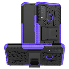 Coque Contour Silicone et Plastique Housse Etui Mat avec Support JX2 pour Vivo Y50 Violet