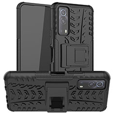 Coque Contour Silicone et Plastique Housse Etui Mat avec Support JX2 pour Vivo Y52 5G Noir