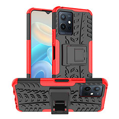 Coque Contour Silicone et Plastique Housse Etui Mat avec Support JX2 pour Vivo Y52t 5G Rouge