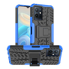 Coque Contour Silicone et Plastique Housse Etui Mat avec Support JX2 pour Vivo Y55 5G Bleu