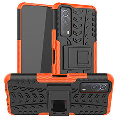 Coque Contour Silicone et Plastique Housse Etui Mat avec Support JX2 pour Vivo Y72 5G Orange