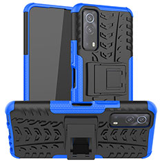 Coque Contour Silicone et Plastique Housse Etui Mat avec Support JX2 pour Vivo Y75s 5G Bleu