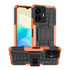 Coque Contour Silicone et Plastique Housse Etui Mat avec Support JX2 pour Vivo Y77 5G Orange