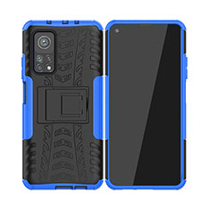 Coque Contour Silicone et Plastique Housse Etui Mat avec Support JX2 pour Xiaomi Mi 10T Pro 5G Bleu