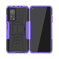 Coque Contour Silicone et Plastique Housse Etui Mat avec Support JX2 pour Xiaomi Mi 10T Pro 5G Violet