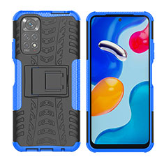 Coque Contour Silicone et Plastique Housse Etui Mat avec Support JX2 pour Xiaomi Redmi Note 11 4G (2022) Bleu