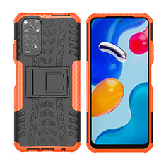 Coque Contour Silicone et Plastique Housse Etui Mat avec Support JX2 pour Xiaomi Redmi Note 11 4G (2022) Orange