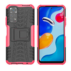 Coque Contour Silicone et Plastique Housse Etui Mat avec Support JX2 pour Xiaomi Redmi Note 11 4G (2022) Rose Rouge