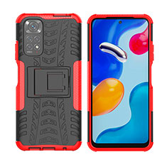 Coque Contour Silicone et Plastique Housse Etui Mat avec Support JX2 pour Xiaomi Redmi Note 11 4G (2022) Rouge