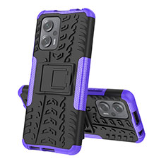 Coque Contour Silicone et Plastique Housse Etui Mat avec Support JX2 pour Xiaomi Redmi Note 11T Pro 5G Violet