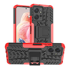 Coque Contour Silicone et Plastique Housse Etui Mat avec Support JX2 pour Xiaomi Redmi Note 12 4G Rouge