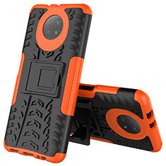 Coque Contour Silicone et Plastique Housse Etui Mat avec Support JX2 pour Xiaomi Redmi Note 9 5G Orange