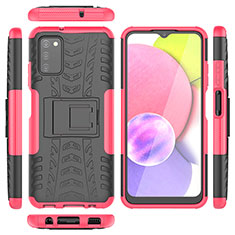 Coque Contour Silicone et Plastique Housse Etui Mat avec Support JX5 pour Samsung Galaxy A02s Rose Rouge