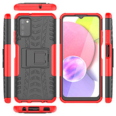 Coque Contour Silicone et Plastique Housse Etui Mat avec Support JX5 pour Samsung Galaxy A02s Rouge