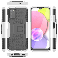 Coque Contour Silicone et Plastique Housse Etui Mat avec Support JX5 pour Samsung Galaxy A03s Argent