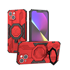 Coque Contour Silicone et Plastique Housse Etui Mat avec Support K02C pour Apple iPhone 14 Rouge