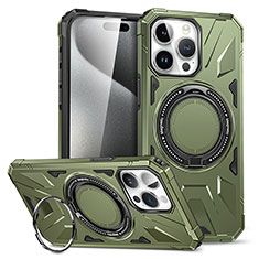 Coque Contour Silicone et Plastique Housse Etui Mat avec Support K02C pour Apple iPhone 15 Pro Max Vert