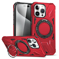 Coque Contour Silicone et Plastique Housse Etui Mat avec Support K02C pour Apple iPhone 16 Pro Max Rouge