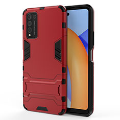 Coque Contour Silicone et Plastique Housse Etui Mat avec Support KC1 pour Huawei Honor 10X Lite Rouge