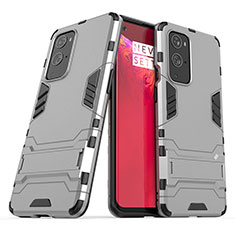 Coque Contour Silicone et Plastique Housse Etui Mat avec Support KC1 pour OnePlus 9 Pro 5G Gris