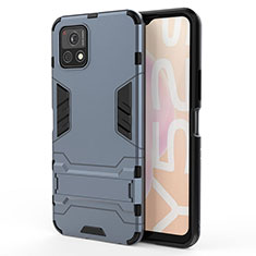 Coque Contour Silicone et Plastique Housse Etui Mat avec Support KC1 pour Vivo iQOO U3 5G Bleu