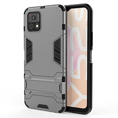 Coque Contour Silicone et Plastique Housse Etui Mat avec Support KC1 pour Vivo iQOO U3x 5G Gris