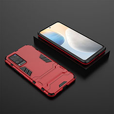 Coque Contour Silicone et Plastique Housse Etui Mat avec Support KC1 pour Vivo X60 Pro 5G Rouge