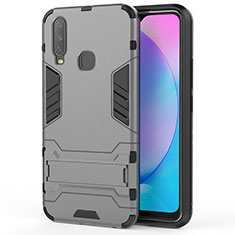 Coque Contour Silicone et Plastique Housse Etui Mat avec Support KC1 pour Vivo Y11 Gris