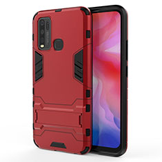 Coque Contour Silicone et Plastique Housse Etui Mat avec Support KC1 pour Vivo Y50 Rouge